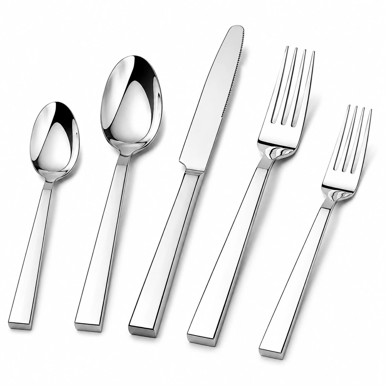 5-teiliges Besteckset 20 cm aus Edelstahl in Silber mit polierter Oberfläche