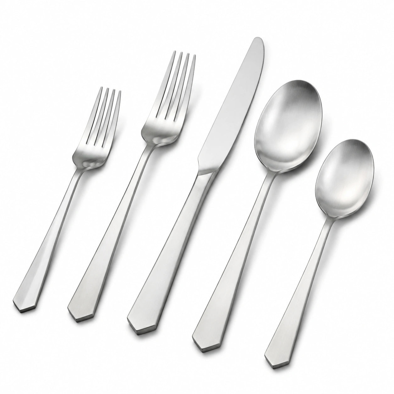 Besteckset 5-teilig aus Edelstahl in Silber mit matter Oberfläche