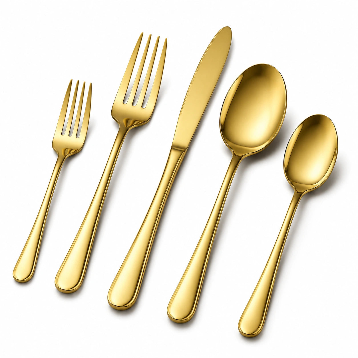 Besteckset 5-teilig aus Edelstahl in Gold glänzend für den Esstisch