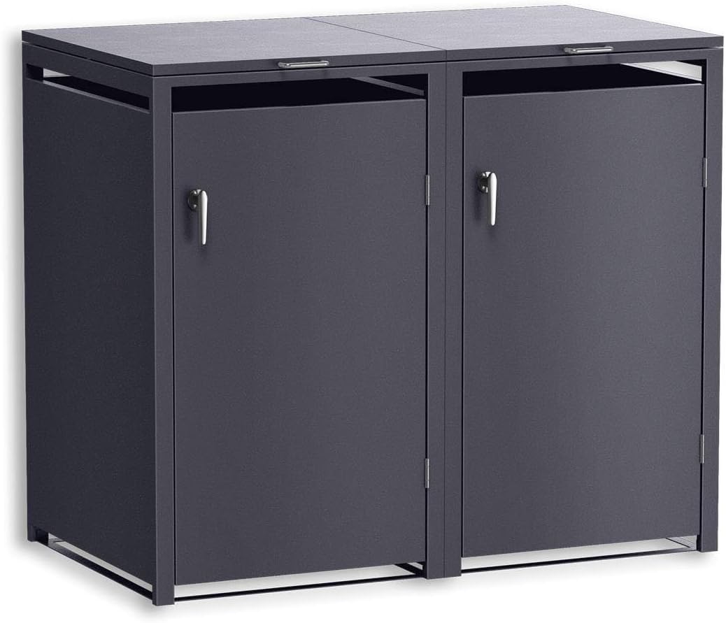 Metzler Mülltonnenbox 2er 240L in Eisenglimmer, pulverbeschichteter & witterungsbeständiger Stahl in DB 703, Müllbox rostfrei