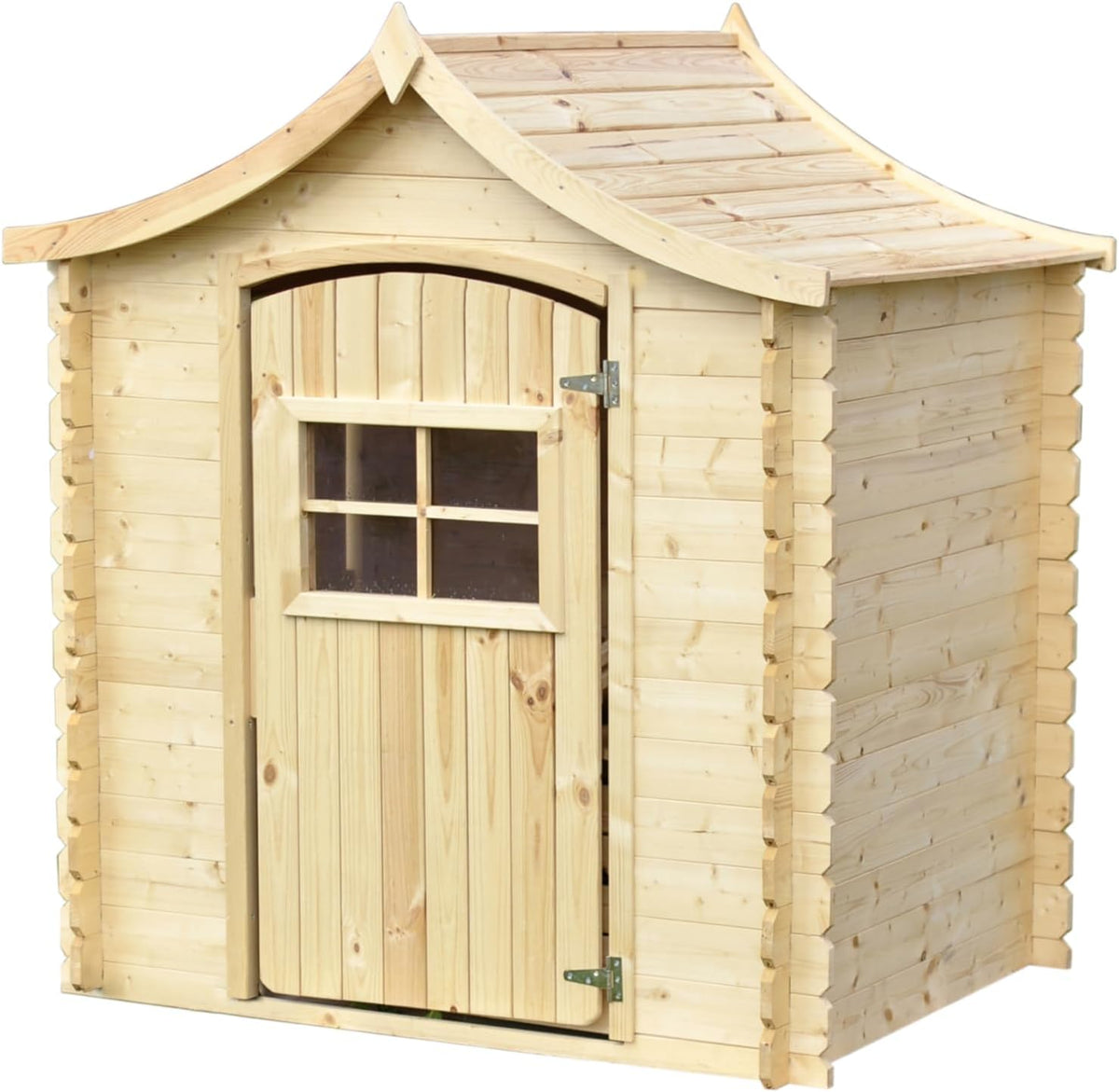 Timbela Kinderspielhaus aus Holz, Garten-Sommerhaus für Kinder M550-1, B112xL146xH152 cm/1,1m2 Gartenspielhaus, Spielhaus im Freien für Kinder
