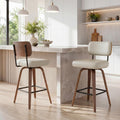 360°Drehbarer Barhocker 2er Set, PU Barhocker 65cm Sitzhöhe mit Holzbeinen, Mid-Century-Design Bar hocker mit 4 Beinen und Lehne, Graubeige