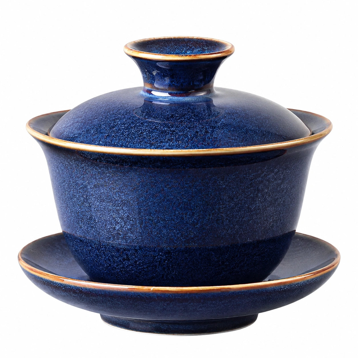 Gaiwan Teeschale 150 ml Keramik Blau glasiert mit Deckel und Untertasse