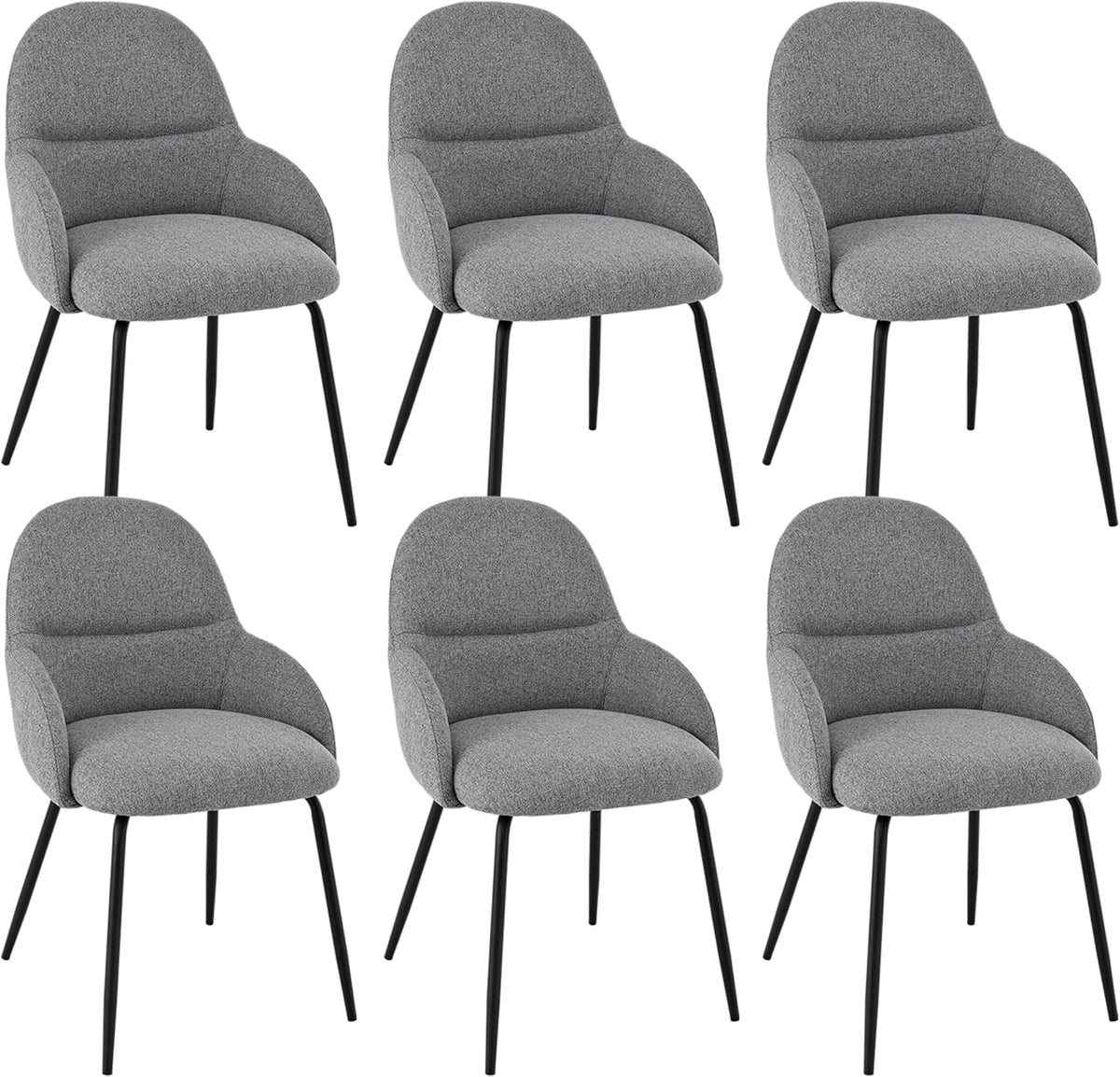 Esszimmerstühle 6er Set mit Armlehne, Moderne Küchenstühle mit Leinenbezug & Metallbeinen, Gepolsterte Stühle für Wohnzimmer, Esszimmer, Küche