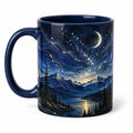 Keramiktasse 330 ml 9.5 cm dunkelblau mit Berglandschaft und Sternenhimmel