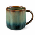Keramiktasse 400 ml Grün/Braun für Heißgetränke geriffeltes Design