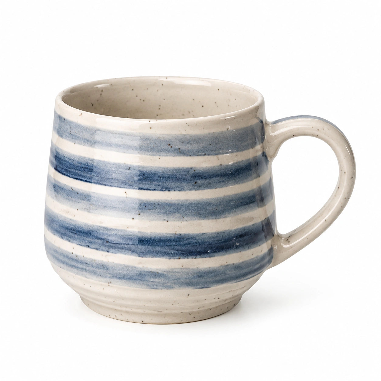 Keramiktasse 400 ml Blau Creme gestreift mit Henkel