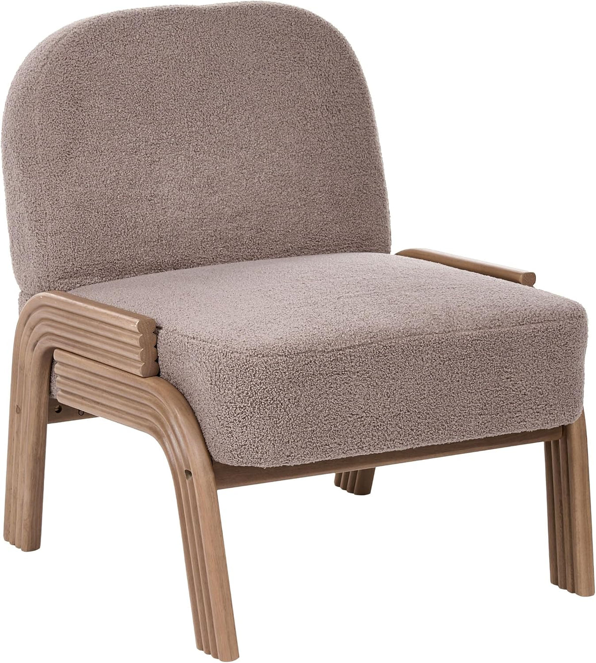 Beliani Sessel Bouclé Stoff Taupe mit Holzgestell modernes Design Orten