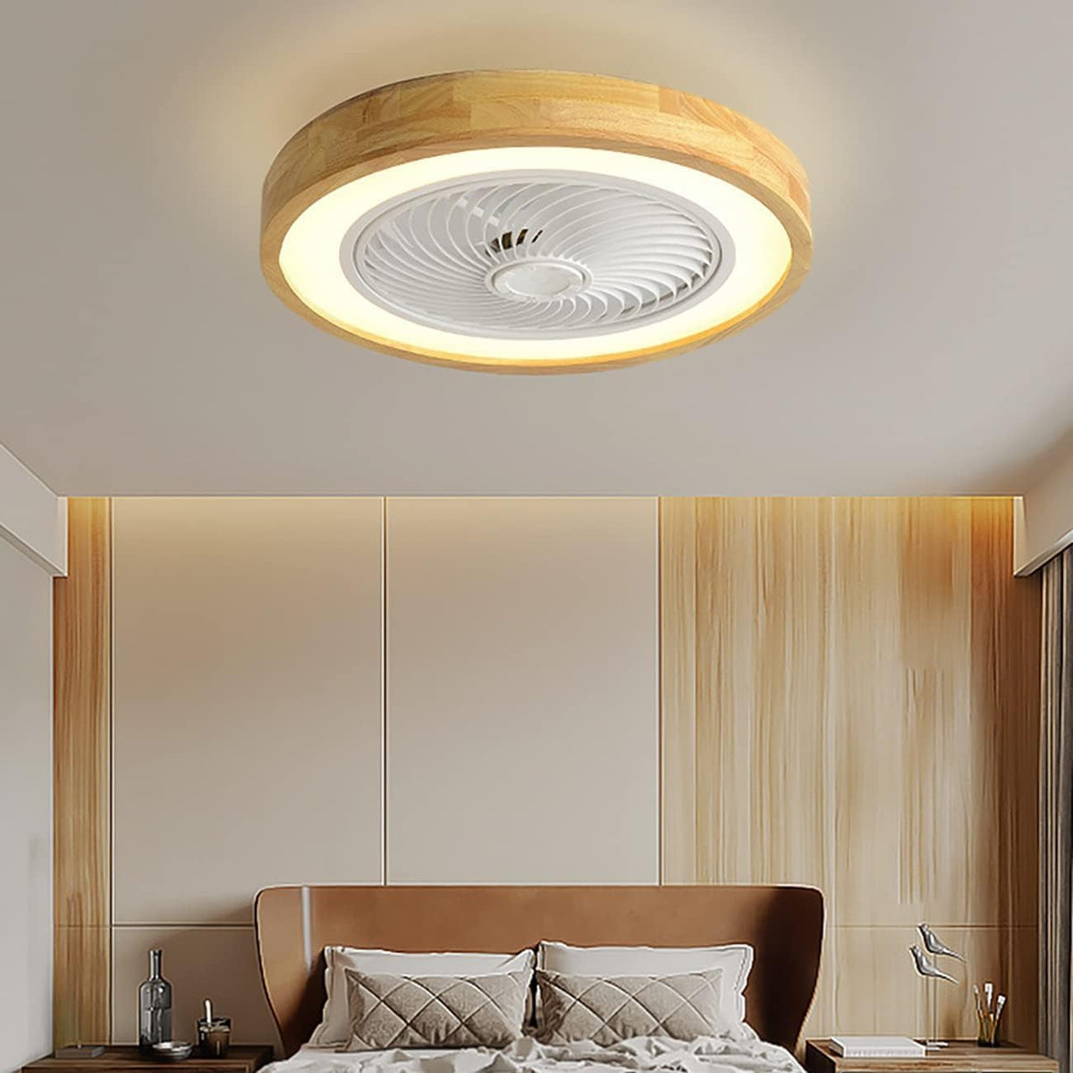 Deckenventilator mit Lampe & Fernbedienung, 72W für Schlafzimmer, Holzdesign, leise, dimmbar, Reversible Luftrichtung, Wohnzimmer, Esszimmer