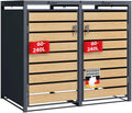 Floordirekt Mülltonnenbox 2er Mülltonnen für 60-240 L, Anthrazit mit Holzdekor, inkl. Erweiterungsmöglichkeit, Mülltonnenverkleidung, Garten Müllbox