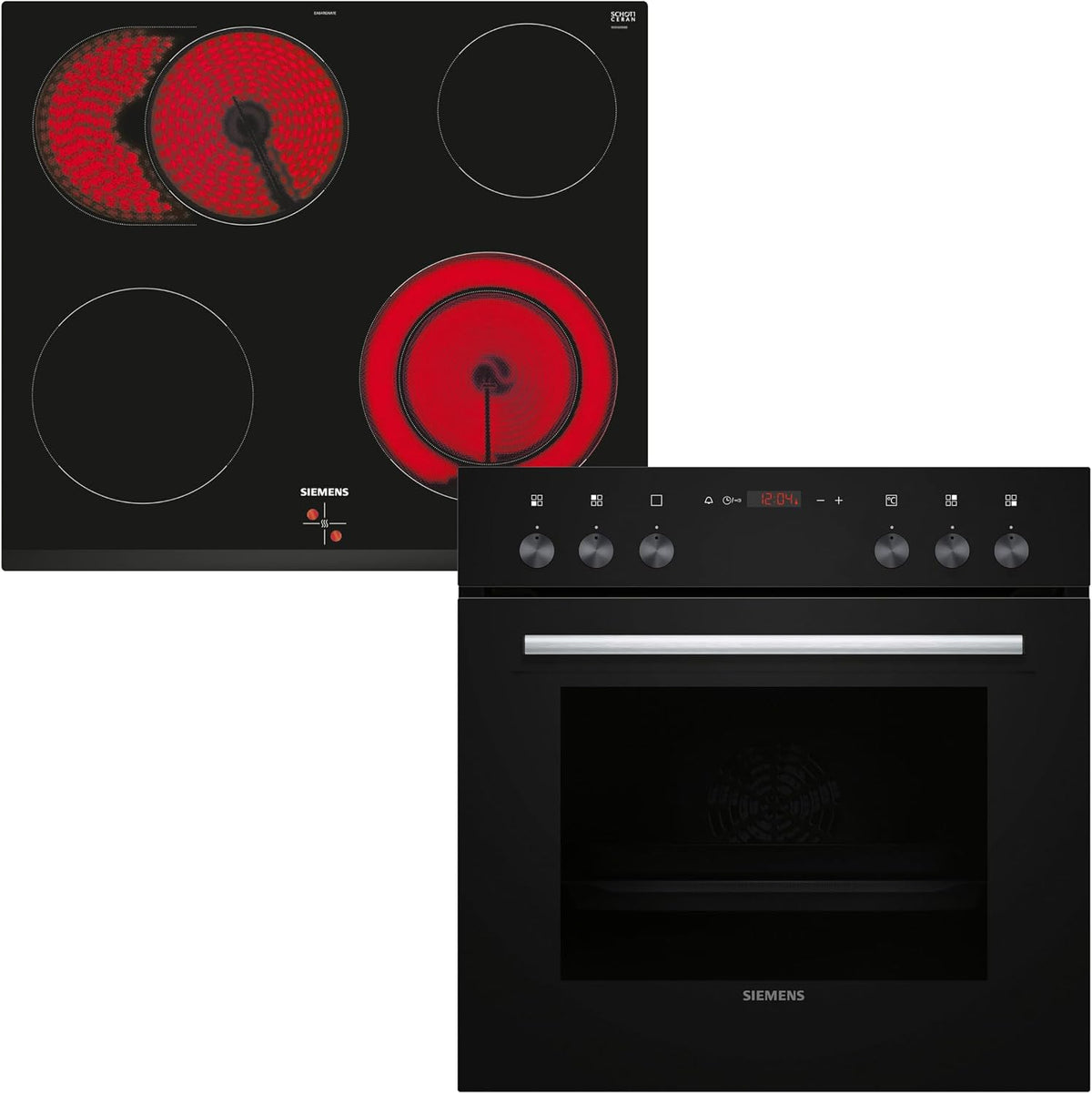 Siemens EQ110KA1B iQ100 Herd-Glaskeramik-Kochfeld-Kombination (herdgesteuert), 59,4 cm breit, Schnellaufheizung, 3D Heißluft, zuschaltbare Bräterzone