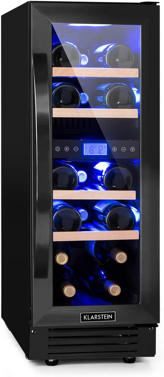Klarstein Weinkühlschrank 2 Zonen, Wein-Kühlschrank mit Glastür, 53L Getränkekühlschrank, Wine Fridge für 17 Flaschen, Schwarz