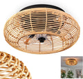 HOFSTEIN Deckenventilator Mulstrand, Deckenleuchte 4-flammig Ø 50cm, Ventilator aus Metall/Bambus in Schwarz/Natur mit Fernbedienung, 4x E27, 3 Stufen