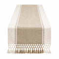 Tischläufer 180 x 35 cm Gewebe Beige Creme mit Fransen
