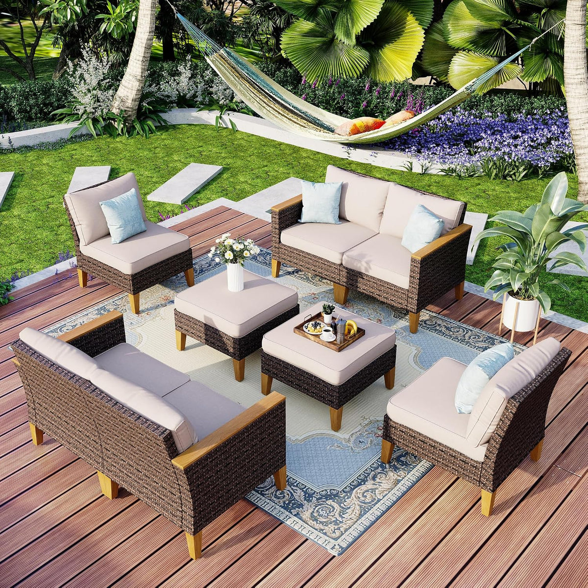 MFSTUDIO Polyrattan Gartenmöbel, Gartenlounge Outdoor, Wetterfest