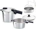 Fissler, Vitaquick Premium Schnellkochtopf-Set 2-teilig (6 + 3,5 L, Ø 22 cm), Einsatz & Glasdeckel, 2 Garstufen, Induktion, Made in Germany
