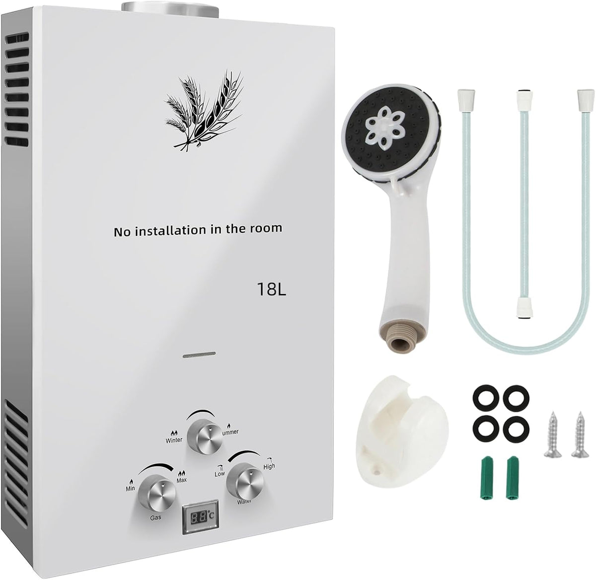 Gas Durchlauferhitzer 18L Warmwasserbereiter Gas 36KW Flüssiggas-Warmwasserbereiter für Badezimmer LPG Warmwasserbereiter Tankless Instant Boiler