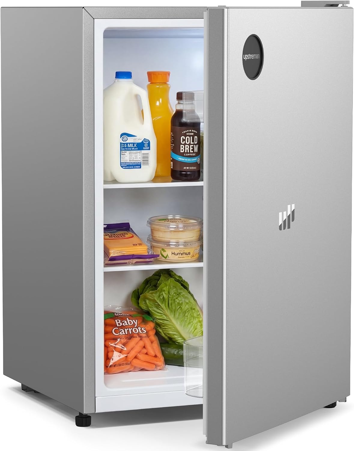 Upstreman 71L Kühlschrank Ohne Gefrierfach, 1-10°C 7-stufige Temperaturregelung, CR71-Silber, LED-Beleuchtung,40 dB Leise