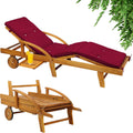 CASARIA Sonnenliege Holz inkl. Auflage Rot 320kg Belastbar 2 Personen Klappbar Gartenliege Räder 195x55cm Verstellbar Ablage Akazie Liege Terrasse