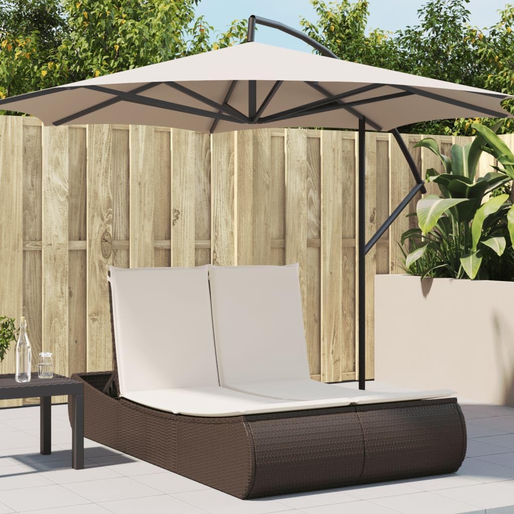 Festnight Doppel Sonnenliege 2 Personen mit Auflagen Garten Doppelliege Outdoor Liege Garten Rattan Gartenliege Wetterfest Gartenbett Sonnenbett