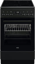 AEG Standherd mit Glaskeramik-Kochfeld, 50cm, CCB54492BB, Display mit Uhr, A, 1 Paar Teleskopschienen, Bräterzone, Mehrkreiskochzone, Versenkknebel