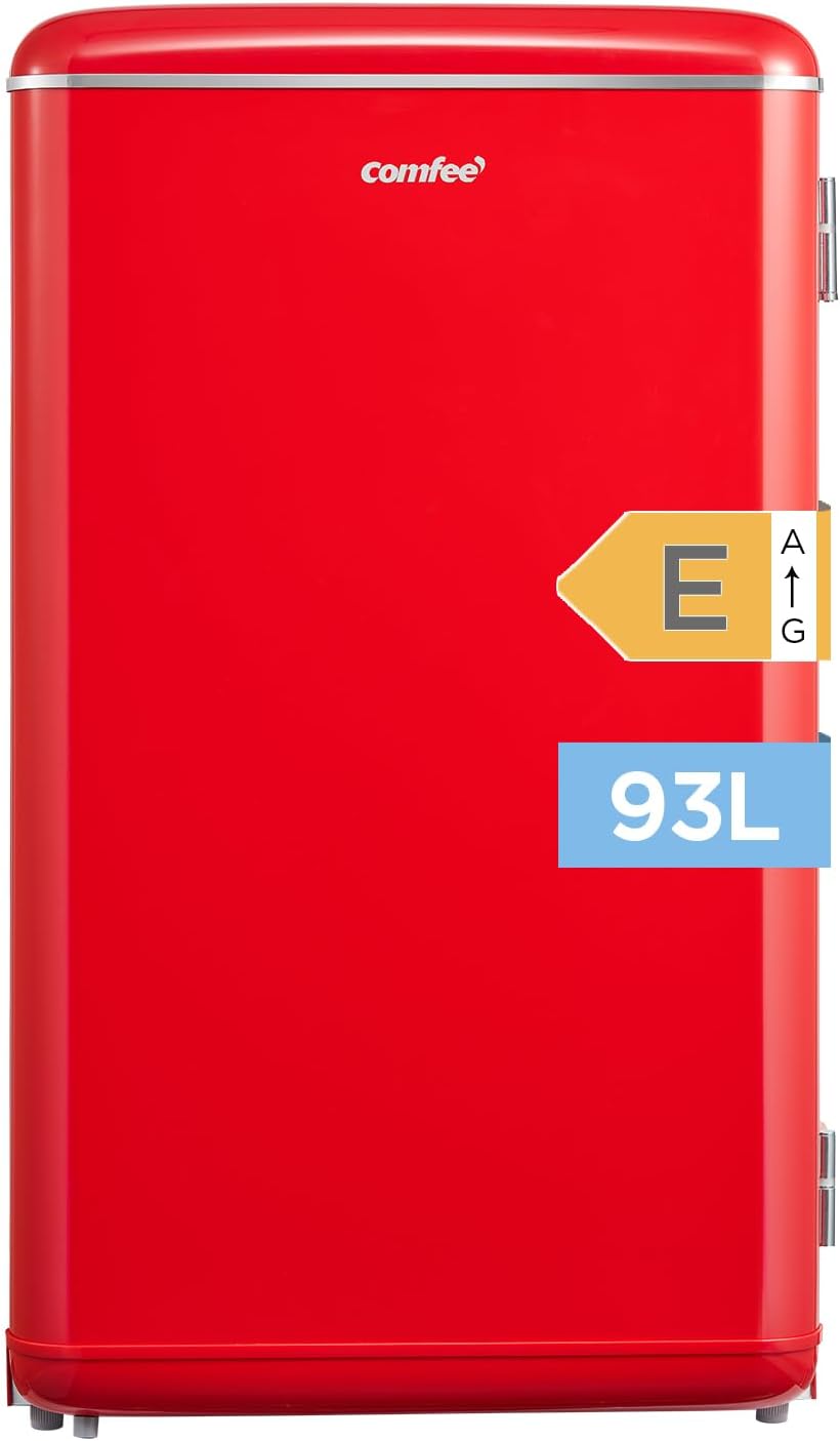 Comfee' RCD93RE2EURT(E) Kleiner Kühlschrank 93 L, Mini-Kühlschrank mit einer Tür, geeignet für Zuhause, Retro-Design, einstellbare Temperatur, leise