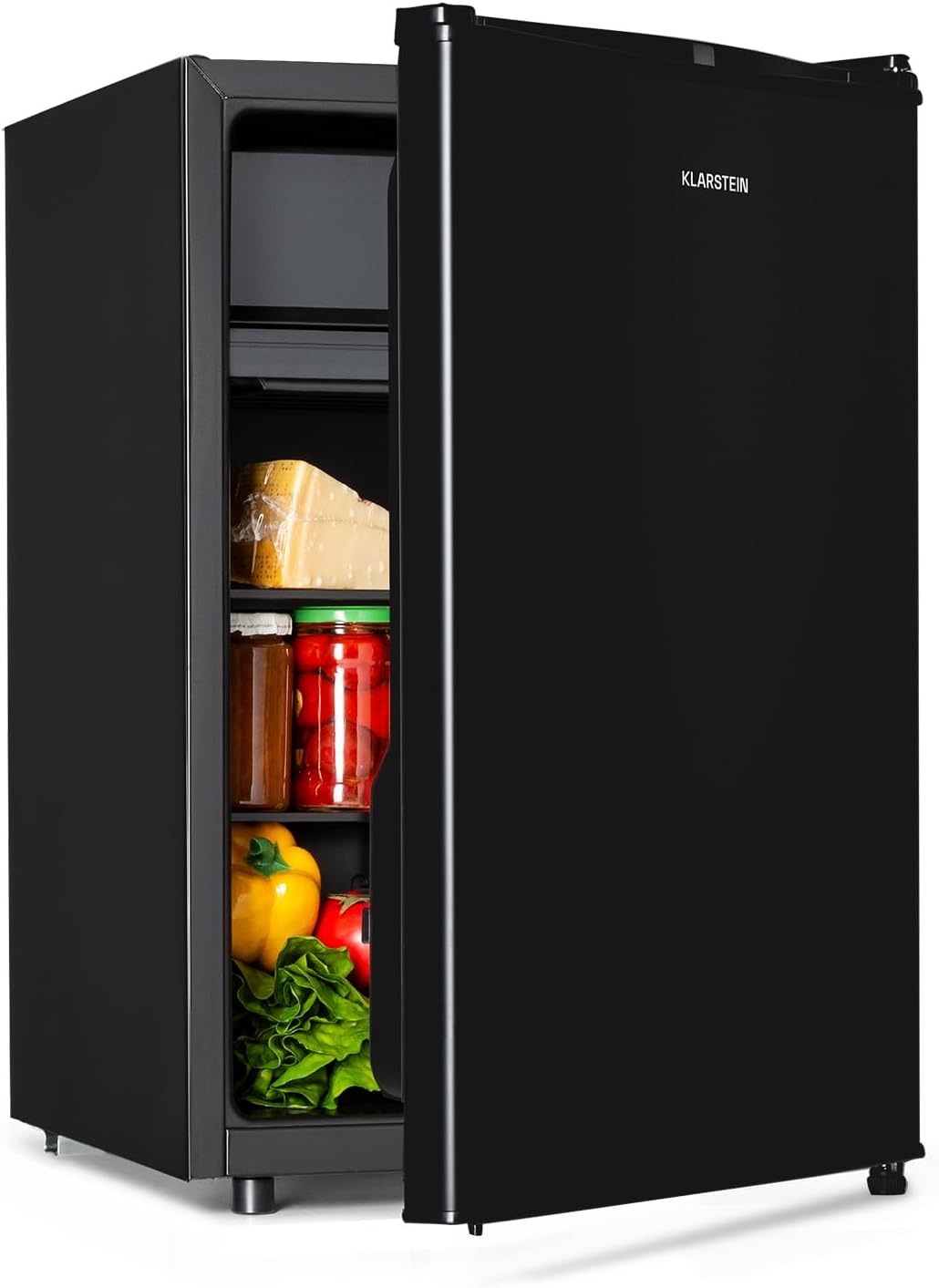 Klarstein Obsidian, Kühlschrank, Volumen: 72 Liter, Geräuschentwicklung: 42 dB, innen und außen schwarz, 7 Kühlstufen, Gemüsefach, schwarz