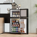 Merax Kühlschrank mit Gefrierfach, 60L Kleiner Kühlschrank, 45 dB(A), Mini Fridge für Studentenwohnheim Büro, kompakt, Glastür, LED-Innenbeleuchtung