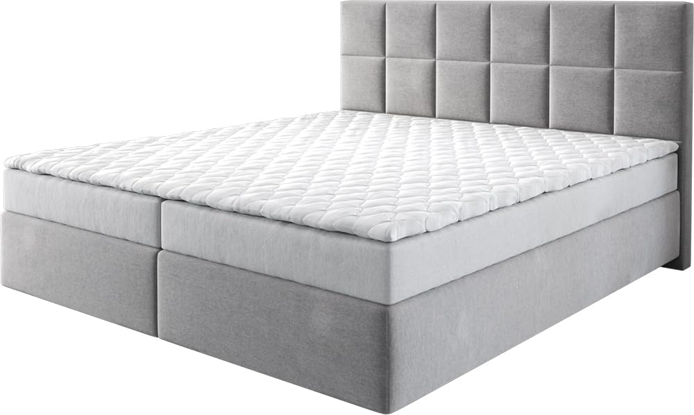 Boxspringbett Dream-Fine Mikrofaser Grau 180x200 cm mit Matratze und Topper