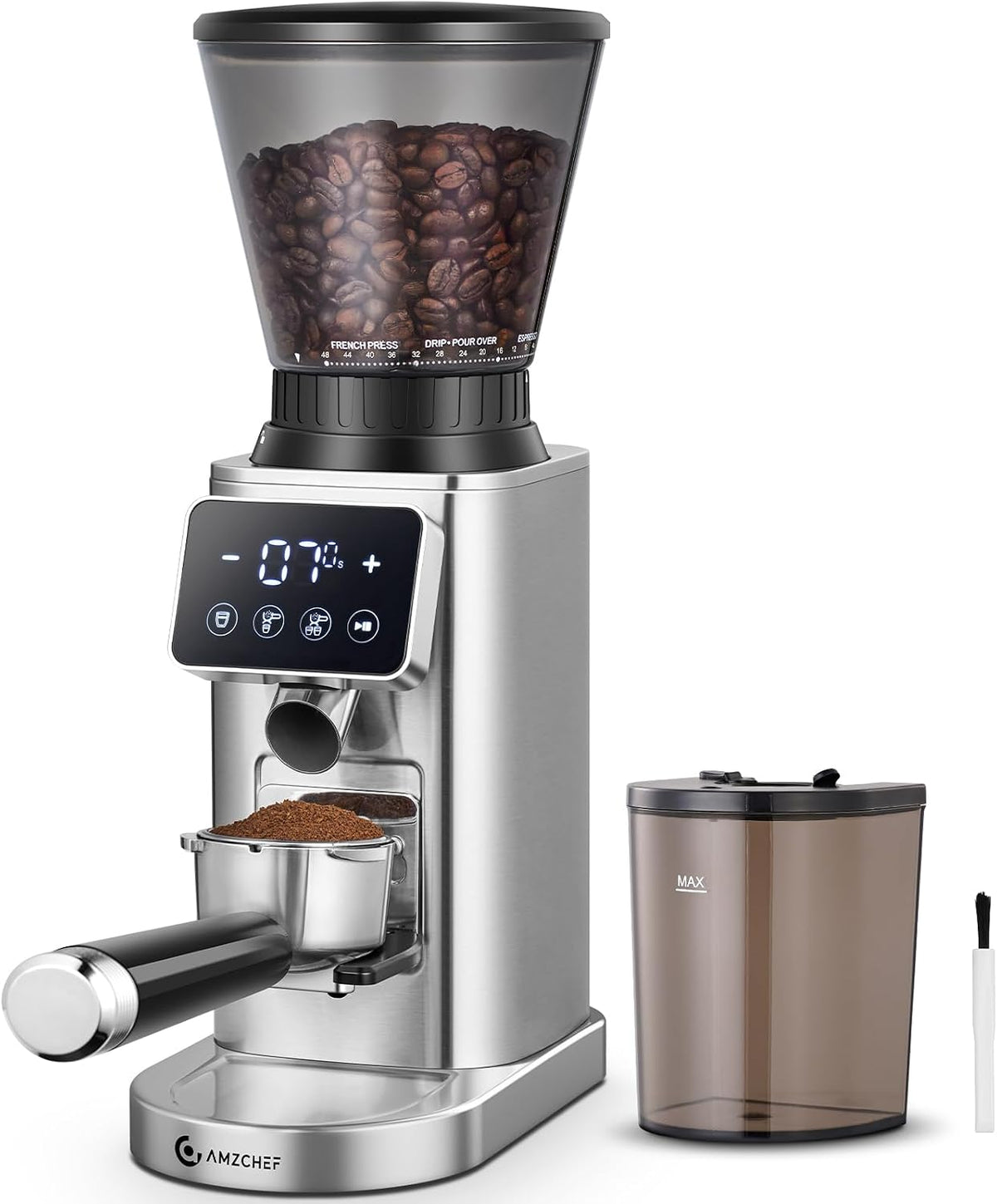 AMZCHEF Kaffeemühle Elektrisch mit 48 Mahlgraden, Edelstahl-Kegelmahlwerk