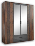 CHICAGO Eleganter Kleiderschrank mit viel Stauraum, 159 x 197 x 54 cm (B/H/T), Vielseitiger Drehtürenschrank in Old Style & Betonoxid Optik