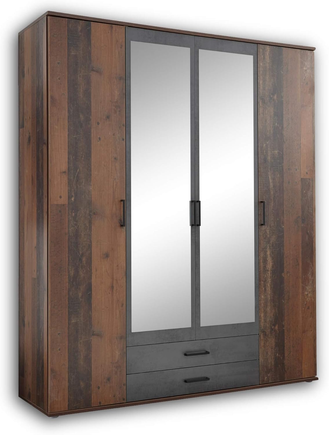 CHICAGO Eleganter Kleiderschrank mit viel Stauraum, 159 x 197 x 54 cm (B/H/T), Vielseitiger Drehtürenschrank in Old Style & Betonoxid Optik