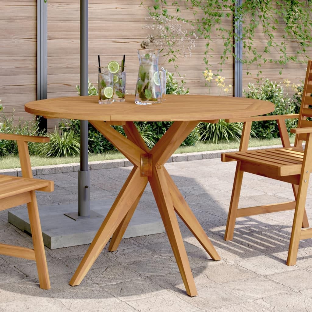 Gartentisch rund 110 x 75 cm aus massiver Akazie, Stabiler Esstisch mit Latten-Design Fuer Garten, geoelt, Fuer Terrasse Balkon Outdoor und Veranda