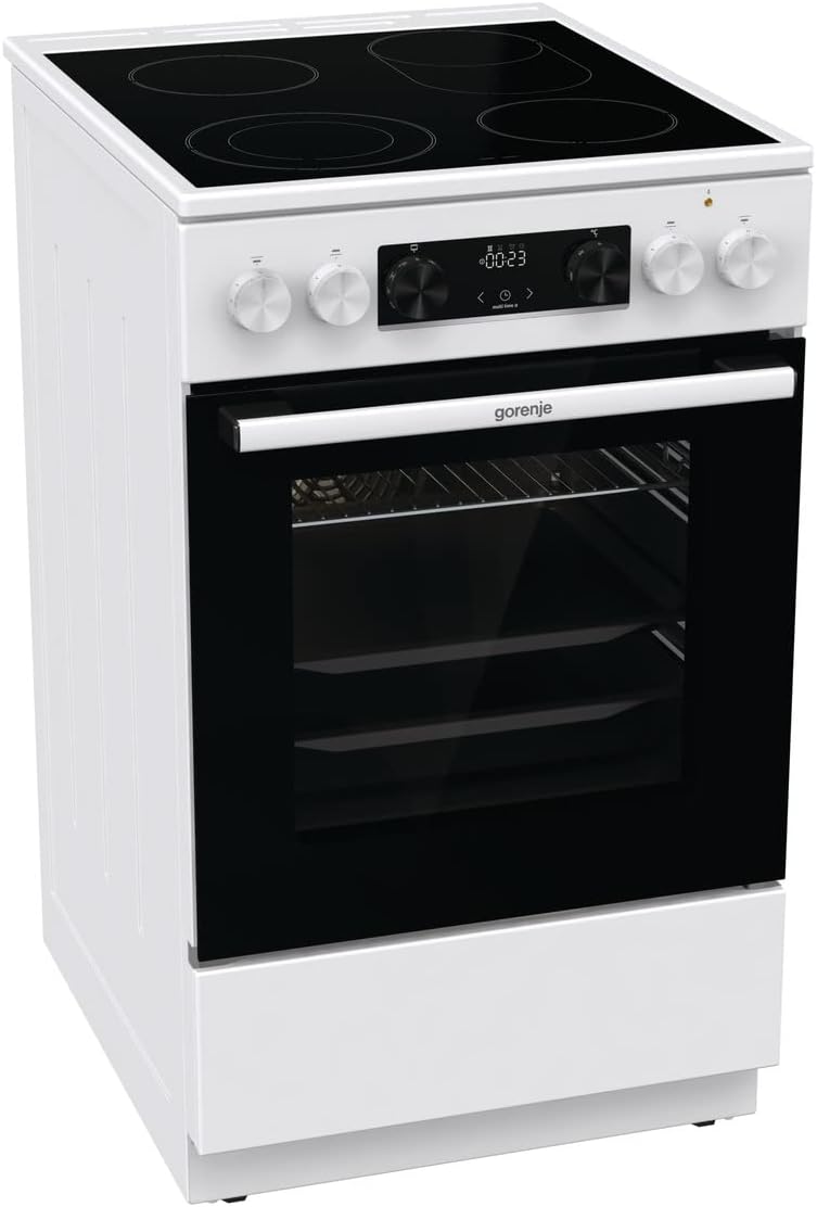 Gorenje GECS5C 70 WA Elektro-Standherd mit Glaskeramik-Kochfeld/50 cm/70 Liter/Schnellaufheizung/AirFry/ExtraSteam/Teleskopauszug/AquaClean/weiß