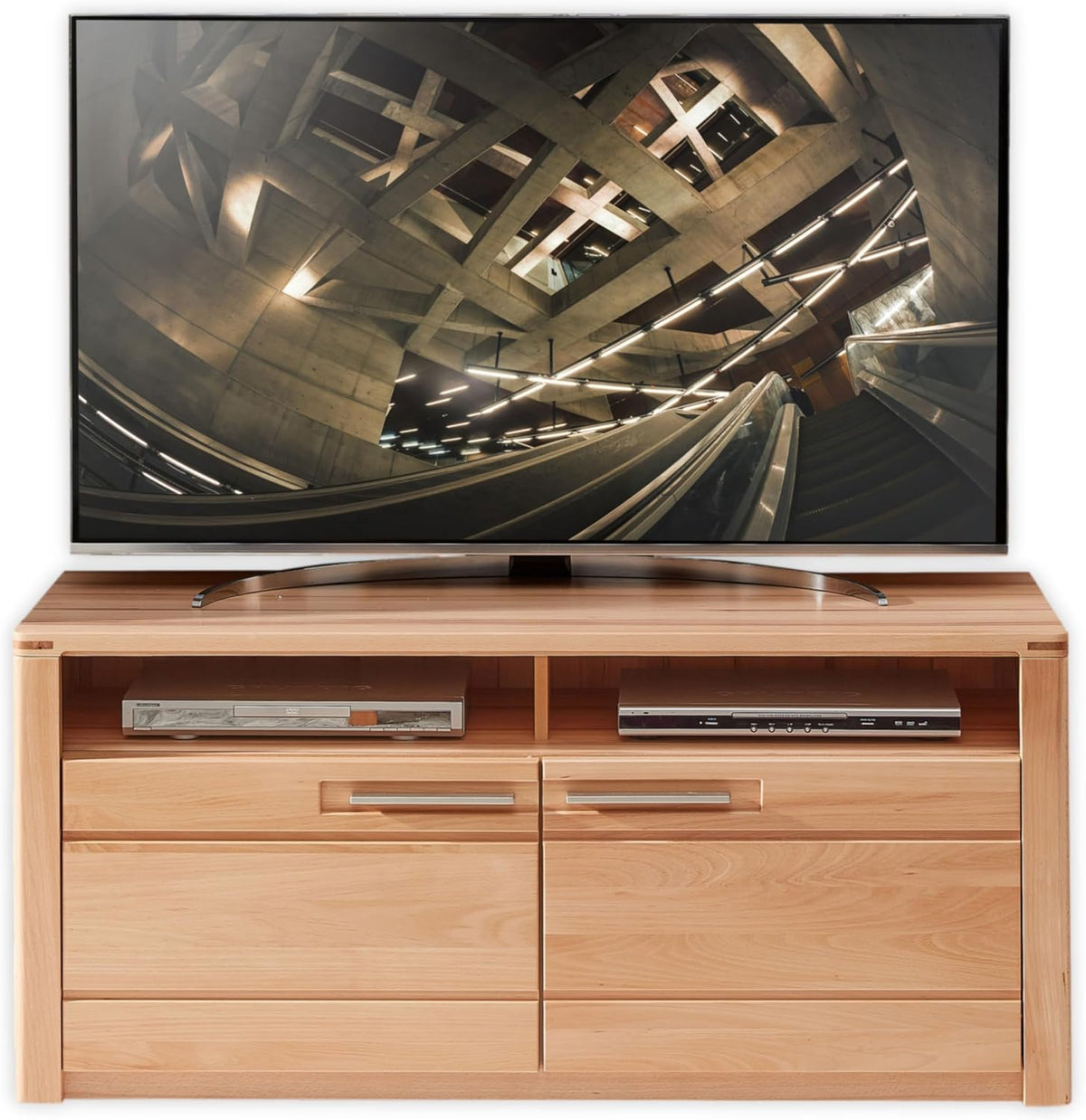 NATURE ONE TV-Lowboard in Kernbuche teil-massiv FSC-zertifiziert, Moderner TV Schrank mit viel Stauraum für Ihr Wohnzimmer, 131 x 58 x 45 cm (B/H/T)