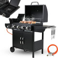 TLSUNNY 4+1 Brenner Gasgrill, 4*/2.93KW + 2.33KW, Gasgrill Master mit Seitenkochfeld, BBQ Grillwagen Gas mit 2 pcs Rad, mit Thermometer, Impulszünd