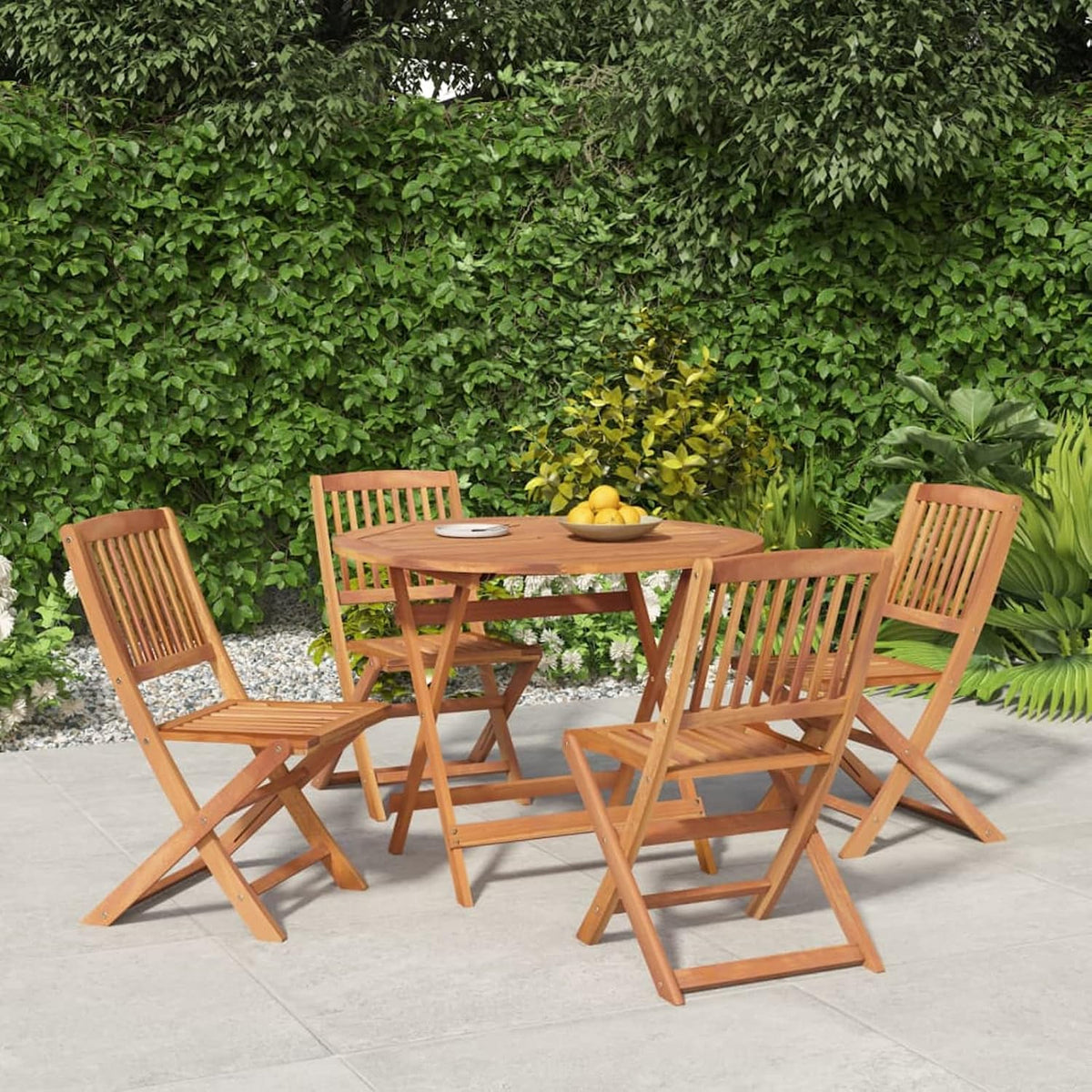 Gartenmöbel Set Holz 4+1-4 Hochlehner Stühle Verstellbar & klappbar mit Tisch Wetterfest Akazie Garten Sitzgruppe Garten Terrasse Balkonmöbel