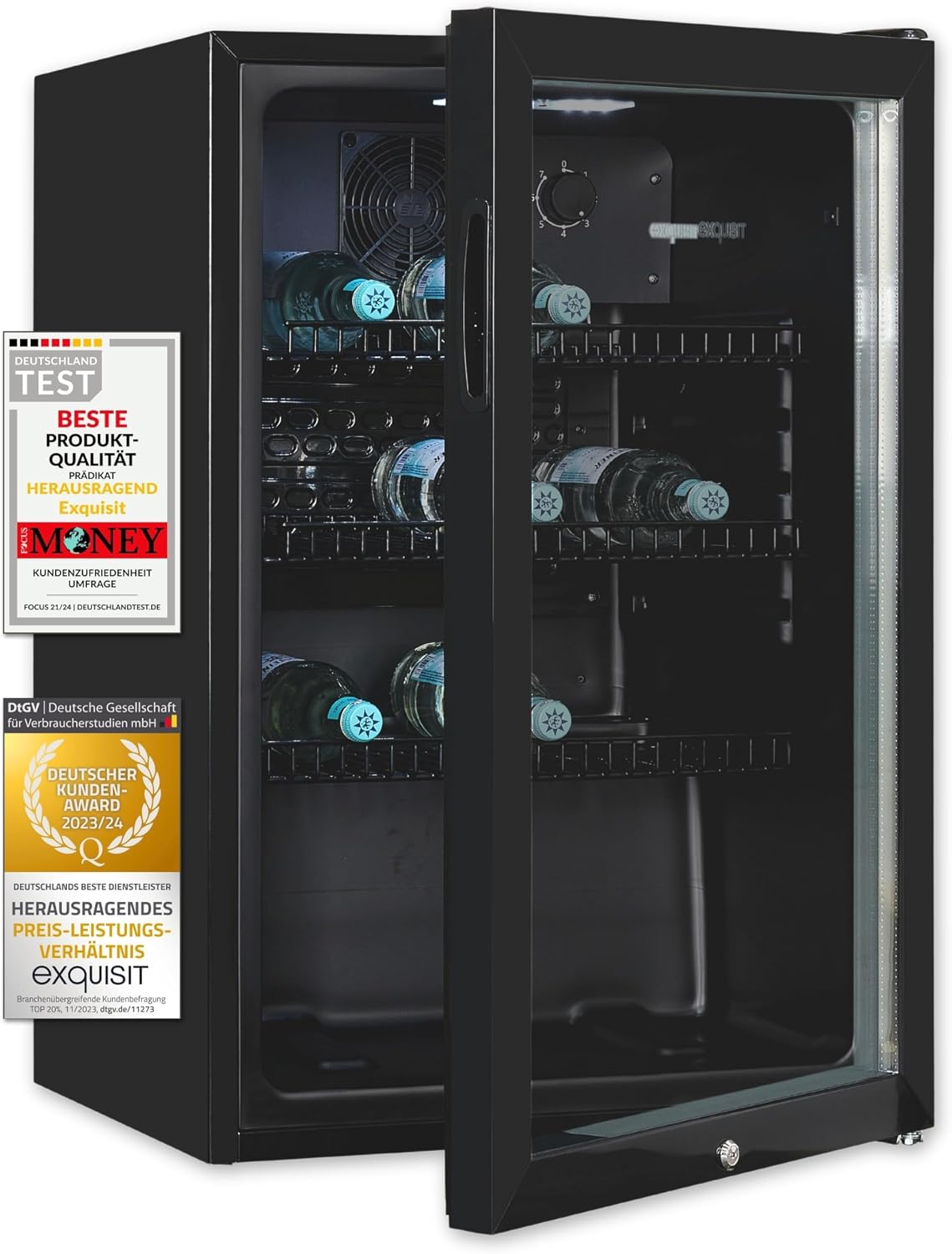 Exquisit GKS120-GT-160C Glastürkühlschrank 118L, Getränkekühlschrank