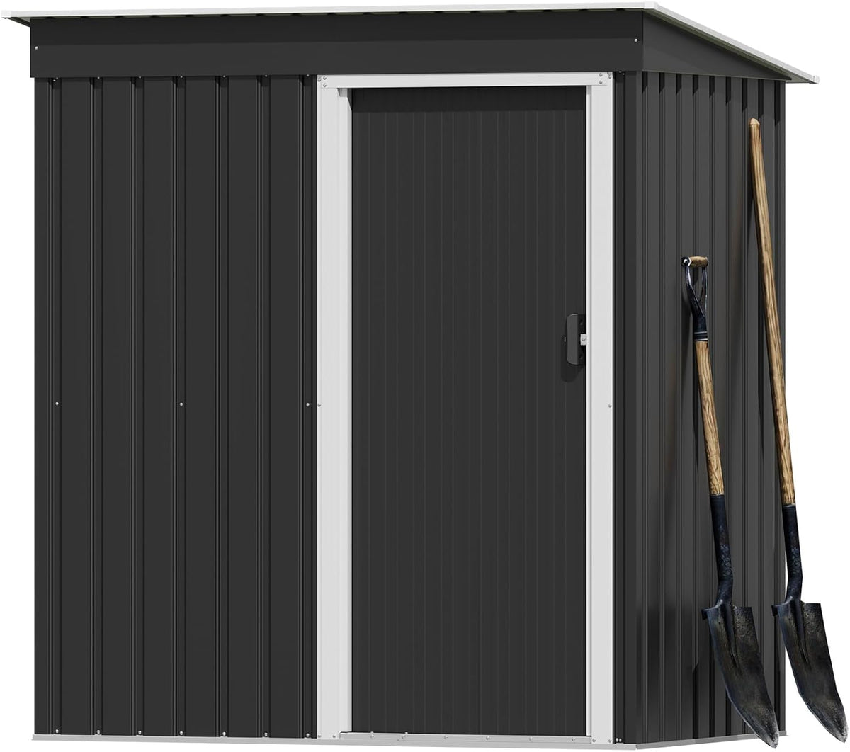 Devoko Geräteschuppen Metall 151 x 77 x 182 cm, Kleines Metall Gerätehaus mit verzinktem Stahlrahmen, Inkl. Handschuhe, Schiebtür, Pultdach, Anthrazit