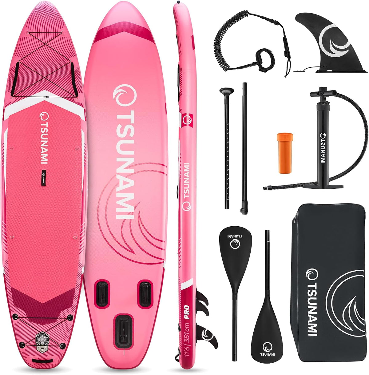TSUNAMI Stand Up Paddling Board PRO, Tragkraft bis 160kg, Länge 350cm, Pumpe und Sicherheitsleine, SUP-Board mit Komplettes Zubehör
