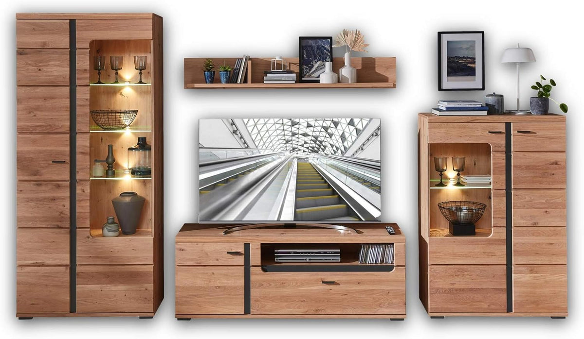 Stella Trading SONOS Wohnwand Komplett-Set aus Artisan Eiche teil-massiv, 360 x 203 x 43 cm (B/H/T), Schrankwand für Ihr Wohnzimmer