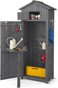 COSTWAY Gartenschrank Holz, Geräteschuppen mit klappbarem Tisch & Tür & 8 Haken, Holzschuppen mit Satteldach, für Garten, Gerätehaus wetterfest