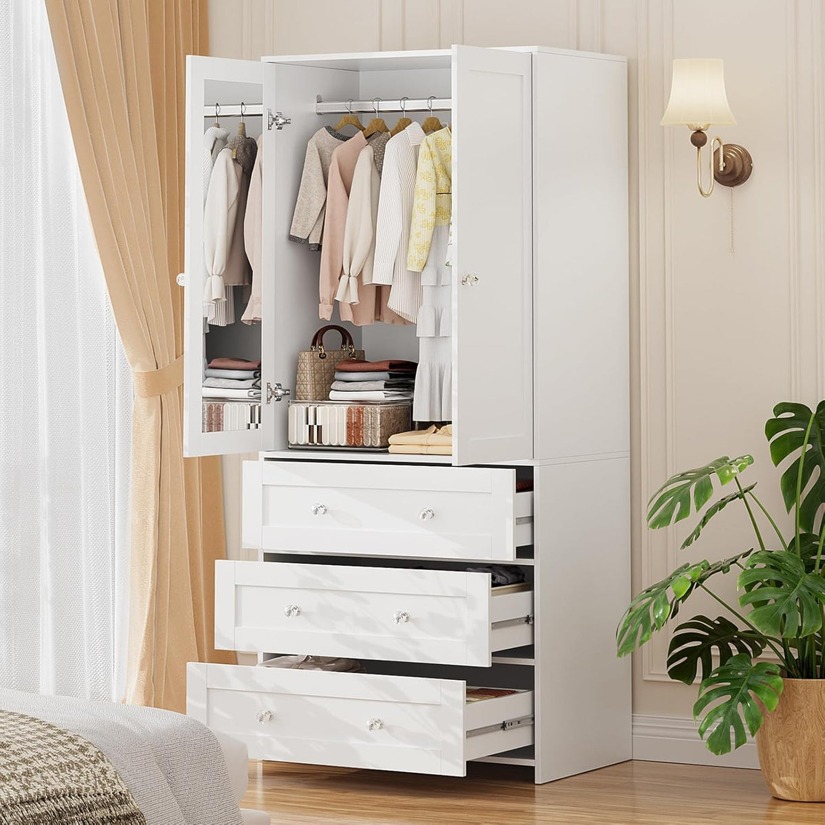 VOWNER Kleiderschrank Garderobenschrank 80x180x48cm (Weiß)
