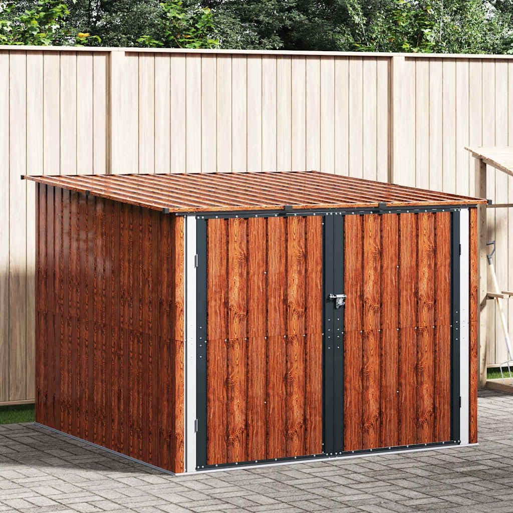 Fahrradschuppen 3 Stück Braun 215 x 206 x 157 cm Metall Gartenhaus Aufbewahrung Geräteschuppen Wetterfester Stauraum mit Sicherheitsschloss