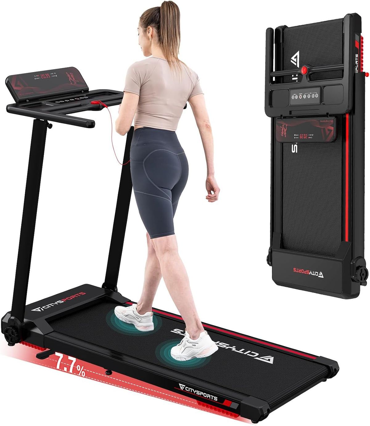 CITYSPORTS Elektrisches Laufband, Klappbares Laufband für Zuhause bis 12 km/h, mit LED-Anzeige, kompakte Walking Pad für Zuhause und Büro