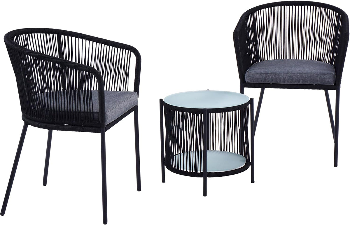 ESTEXO Bistro Set Balkonmöbel Sitzgruppe Outdoor Gartenset 2 Personen Rope Gartenset (Schwarz)