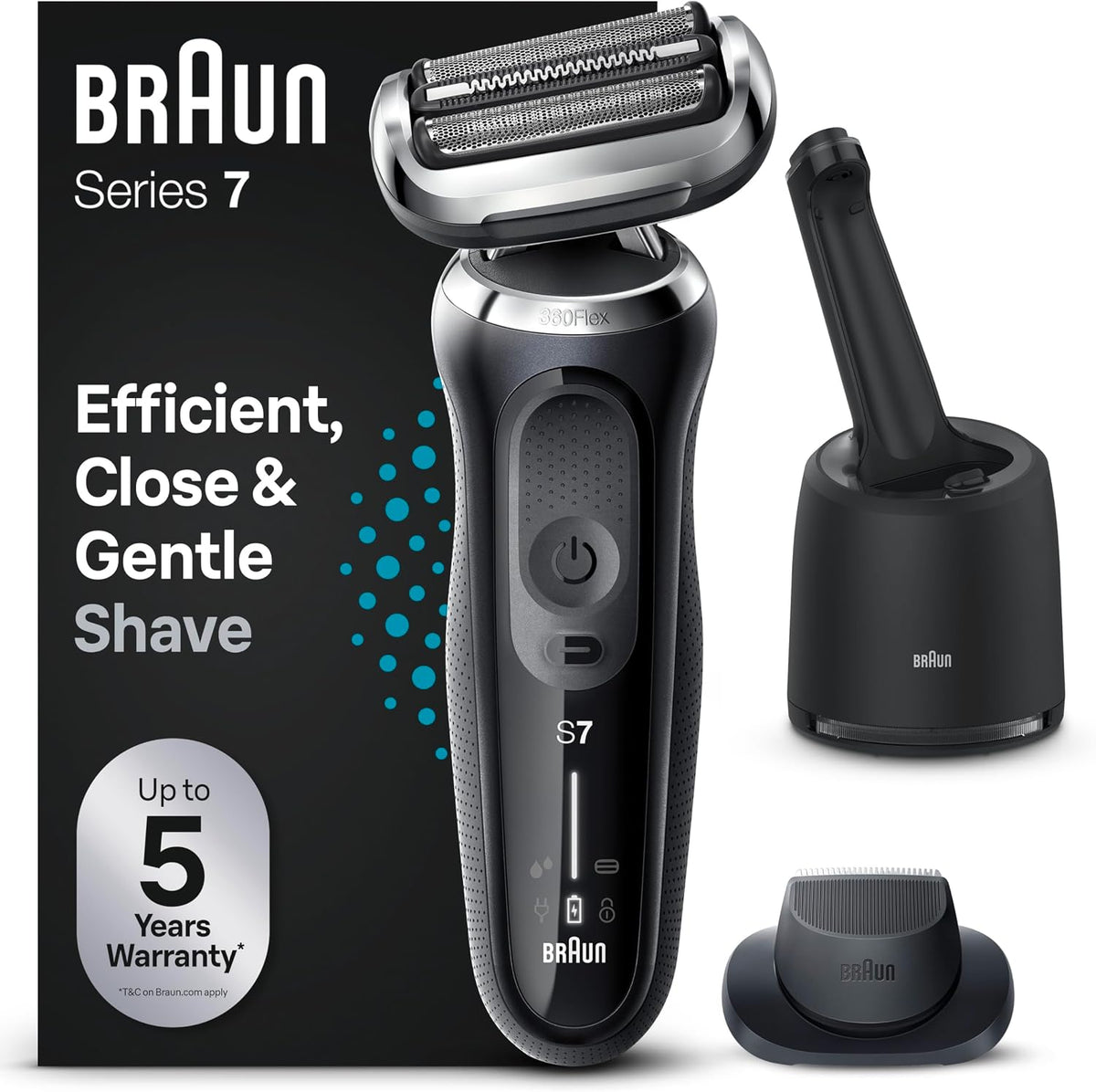 Braun Rasierer Herren Elektrisch Series 7, 71-N7200cc, Schwarz, Kabelloser Elektrorasierer, Barttrimmer, 60 Min. Akku, Wasserdicht, Made in Germany
