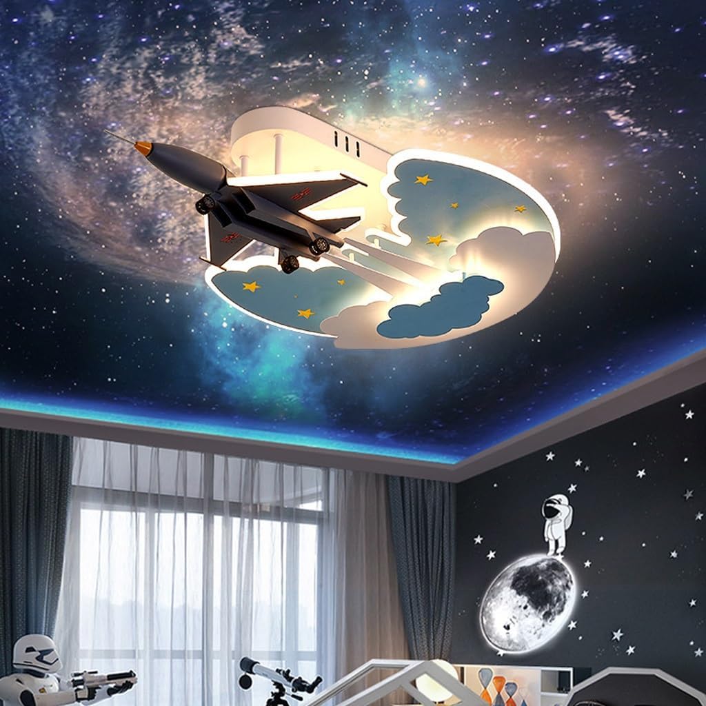 LED Deckenleuchte Für Kinder Modern Kinderlampe Cartoon Flugzeug Deckenlampe Dimmbare Kinderleuchten Fernbedienung 58W Pendelleuchte Kinderzimmerlampe