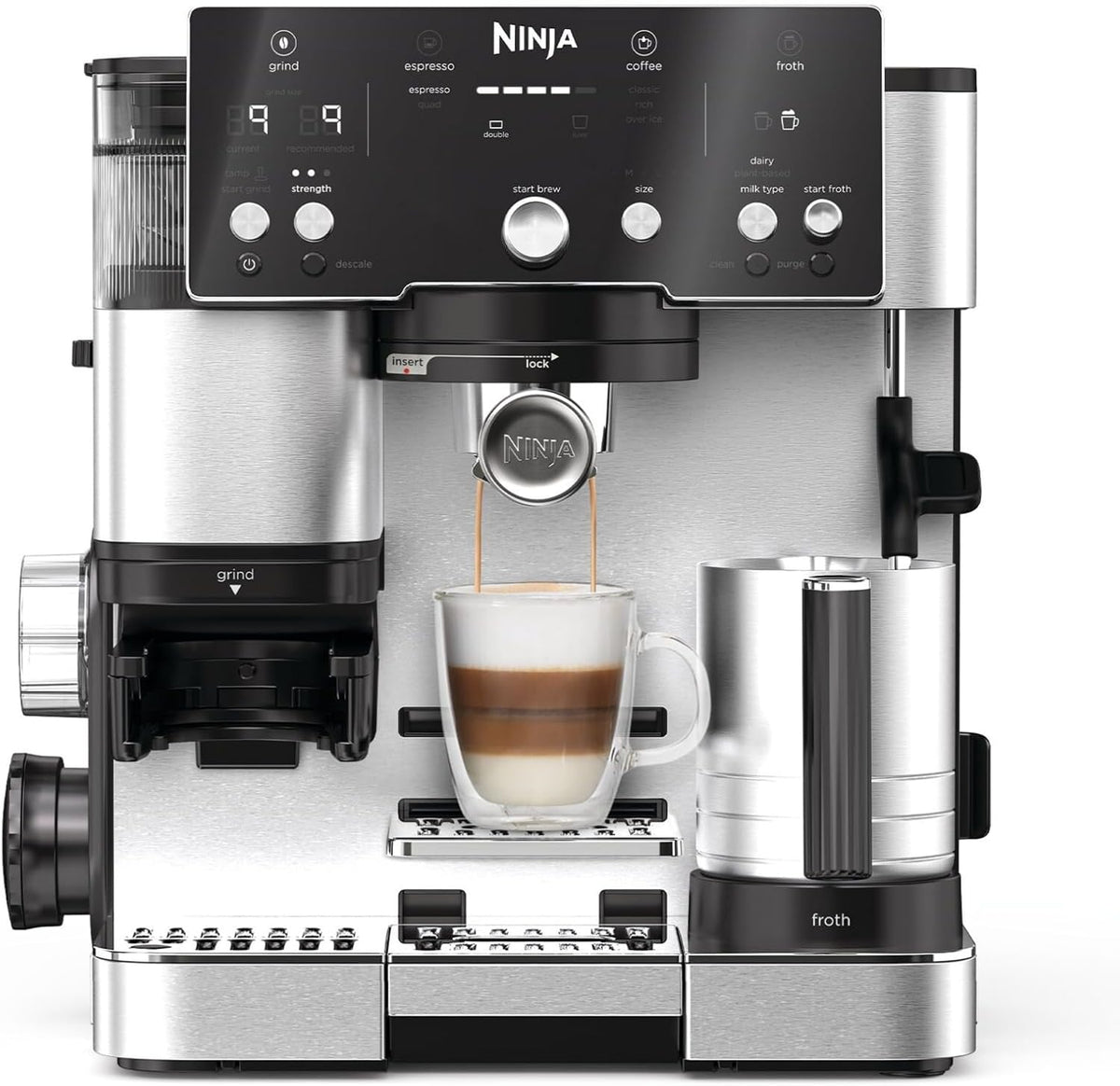 Ninja Luxe Essential 2-in-1-Kaffeemaschine mit Mahlwerk und Aufschäumer