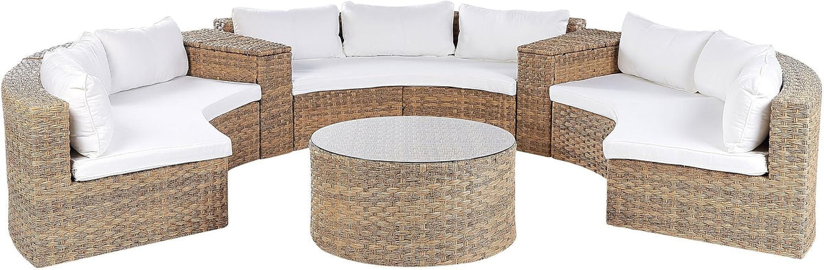 Beliani 9-Sitzer Lounge Set Rattan Gold braun rund mit Auflagen weiß Couchtisch Severo